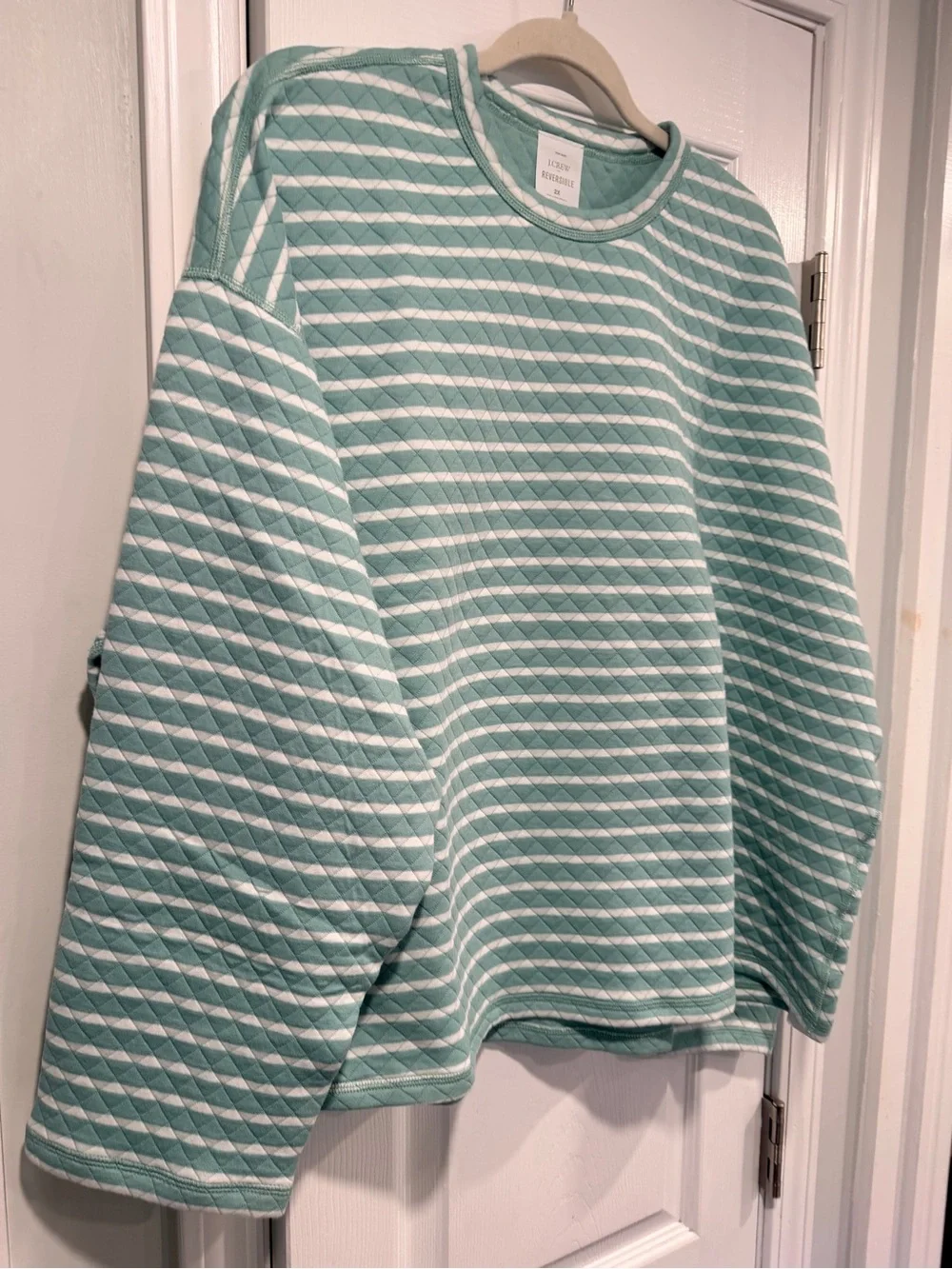 NWOT J. Crew Size 2X Mint Green Cream Reversible Quilted Striped Crew Sweatshirt